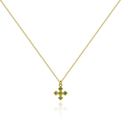 Naszyjnik ze srebra pozłacany krzyż cyrkonie szmaragdowe ankier 