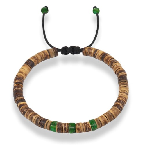 Bransoletka z drewna kokos jasny kamienie jaspis zielony