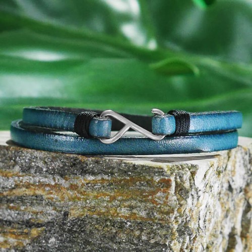 Bransoletka skórzana podwójna turkusowa zapięcie srebro