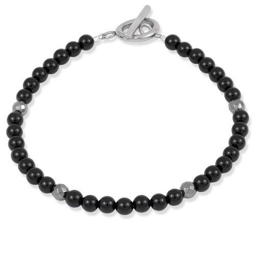 Bransoletka z kamieni agat hematyt srebrny fasetowany stal