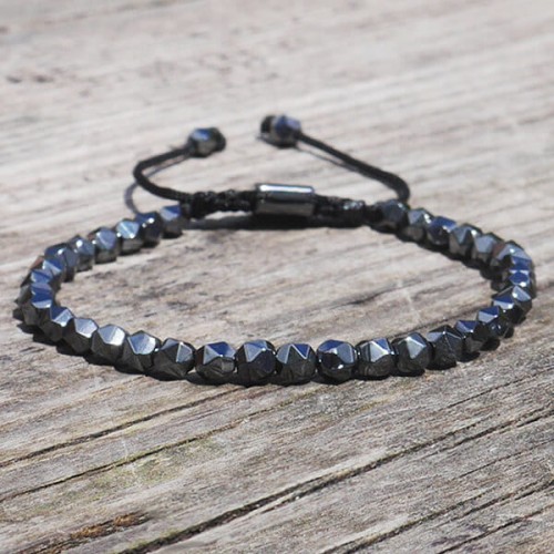 Bransoletka z kamieni hematyt grafitowy fasetowany bryła sznurek