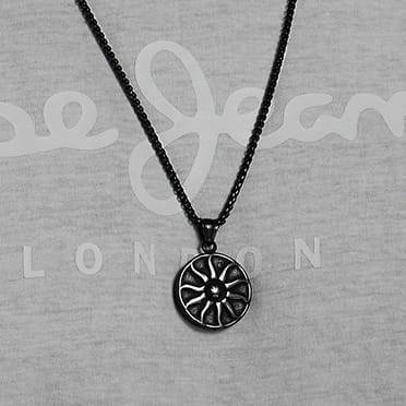 Naszyjnik ze stali wisior symbol słońca czarny box 3 mm