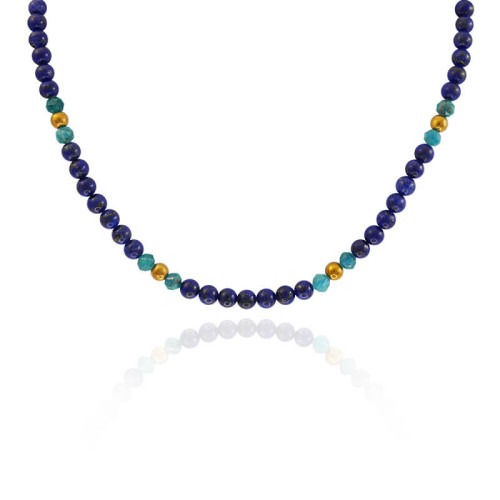 Naszyjnik z kamieni lapis lazuli apatyt hematyt 6 mm stal szlachetna