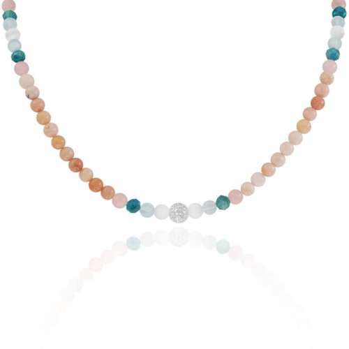 Naszyjnik z kamieni różowy opal kwarc agat opalit kryształy