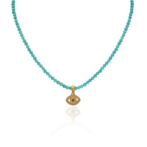 Naszyjnik z kamieni turkus sinkiang naturalny oko proroka złota stal