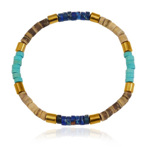 Bransoletka z kamieni jaspisu krążki howlit hematyt drewno kokos