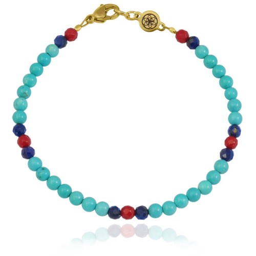 Bransoletka z kamieni turkus sinkiang lapis lazuli koral stal szalchetna