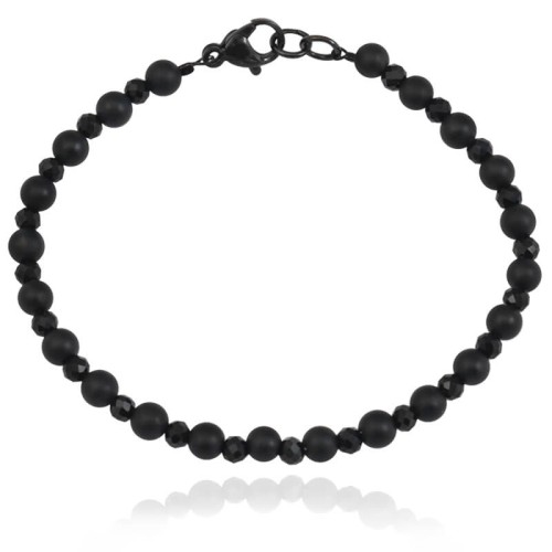 Bransoletka z kamieni czarna onyks matowy czarny spinel stal szlachetna