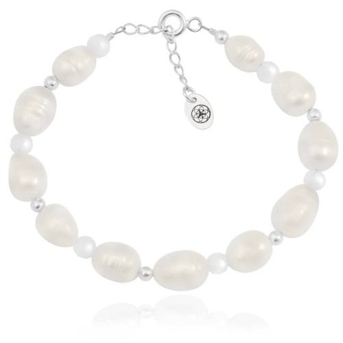 Bransoletka perły naturalne duże nieregularne jadeit srebro