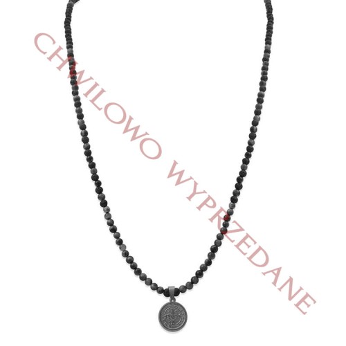 Naszyjnik z kamieni lawa tygrysie oko brązowe wisior stal medalion krzyż złoty