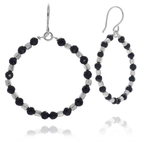 Kolczyki z kamieni koła czarny onyks kostka srebro