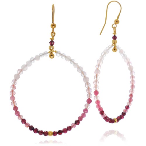 Kolczyki z kamieni koła duże gradient granat kwarc turmalin kryształ górski srebro