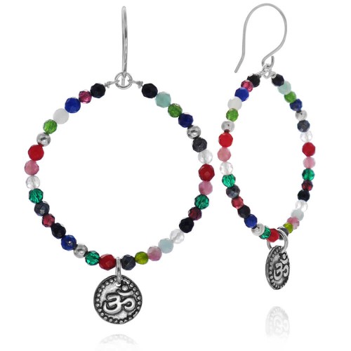 Kolczyki z kamieni koła kolorowa zawieszka om srebro