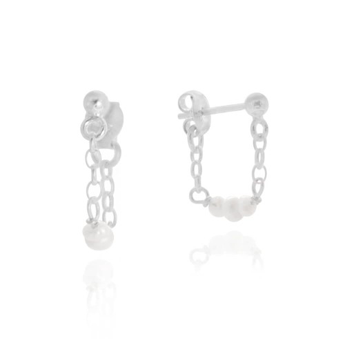 Kolczyki zwisy mini z perełkami łańcuszek srebro