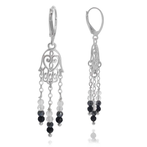 Kolczyki hamsa srebro kamienie naturalne spinel hematyt kryształ górski