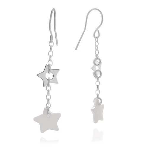 Kolczyki zwisy gwiazdki srebro masa perłowa łańcuszek