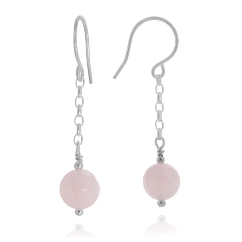 Kolczyki zwisy srebro kamień różowy kwarc łańcuszek 