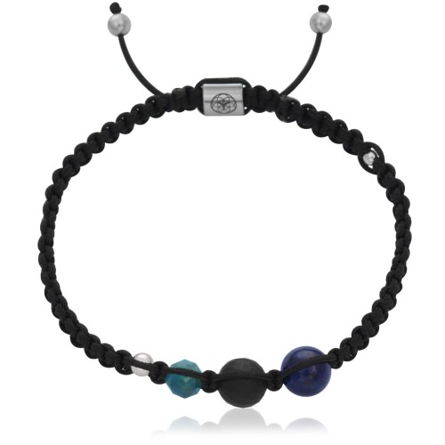 Bransoletka makrama lapis lazuli onyks apatyt srebro hematyt czarna