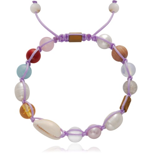 Bransoletka shamballa kolorowa kamienie muszla perła drewno