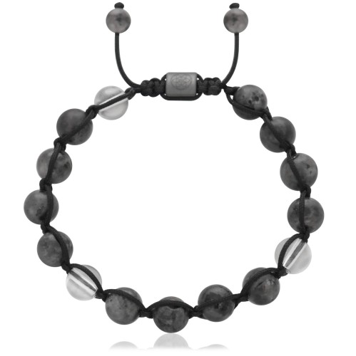 Bransoletka shamballa labradoryt kryształ górski hematyt szara