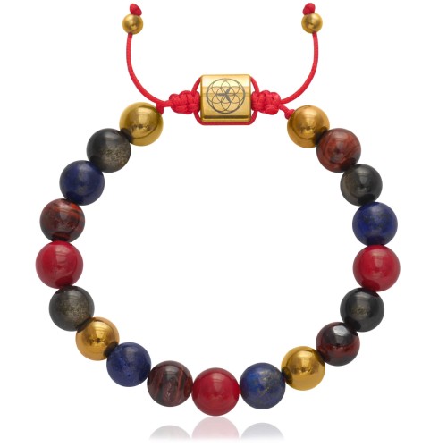 Bransoletka z kamieni koral lapis lazuli obsydian tygrysie oko hematyt