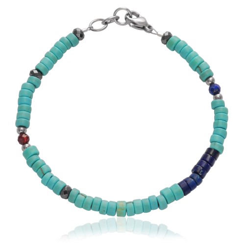 Bransoletka z kamieni krążki howlit jaspis granat lapis stal