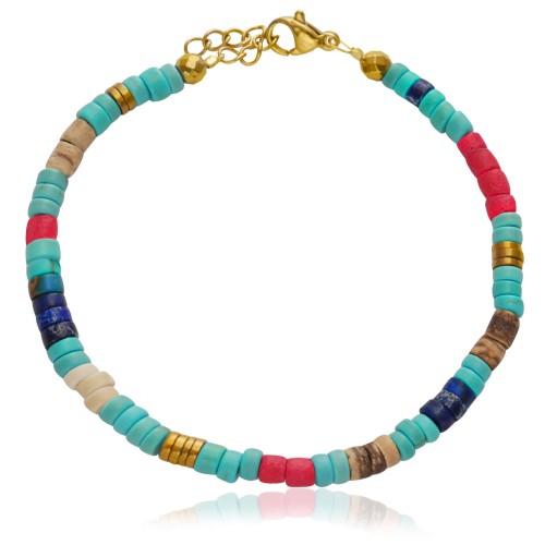 Bransoletka z kamieni krążki howlit  jaspis hematyt drewno kokos