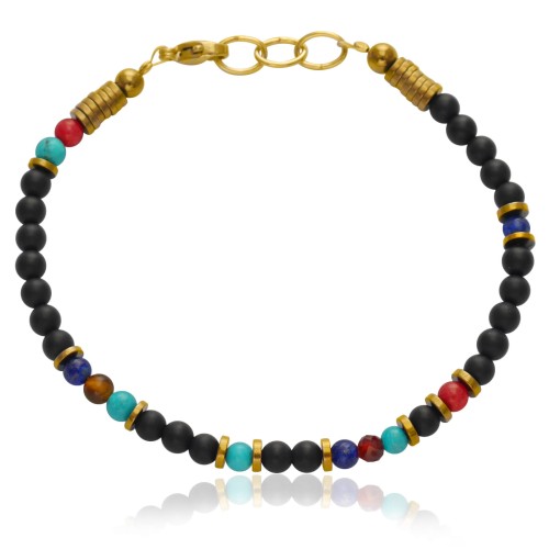 Bransoletka z kamieni onyks matowy turkus koral hematyt stal