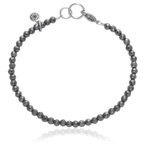 Bransoletka z kamieni mini hematyt naturalny grafitowy stal szlachetna