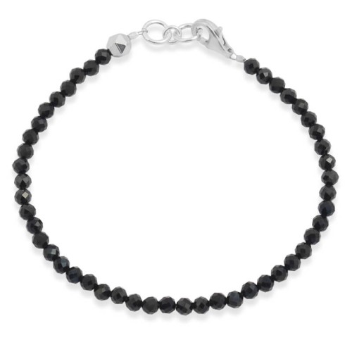 Bransoletka z kamieni mini spinel czarny srebro hematyt fasetowany