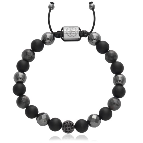 Bransoletka z kamieni onyks czarny matowy labradoryt hematyt