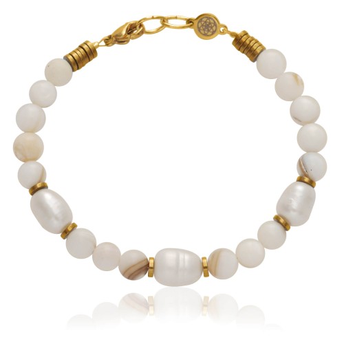 Bransoletka z masy perłowej hamatyt złoty perły stal