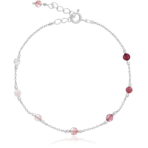 Bransoletka ze srebra kamienie mini gradient różowa granat kwarc turmalin