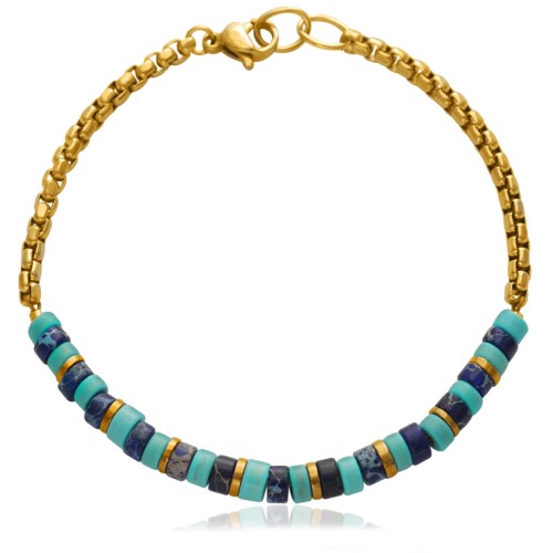 Bransoletka z kamieni krążki howlit jaspis hematyt stal szlachetna