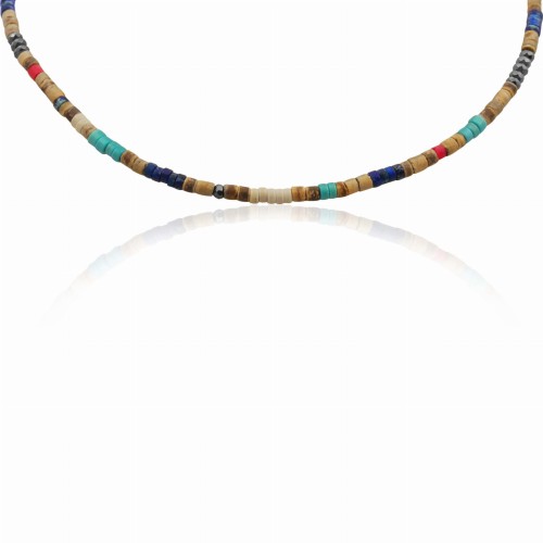 Naszyjnik z drewna kokosu kamienie howlit turkusowy jaspis hematyt