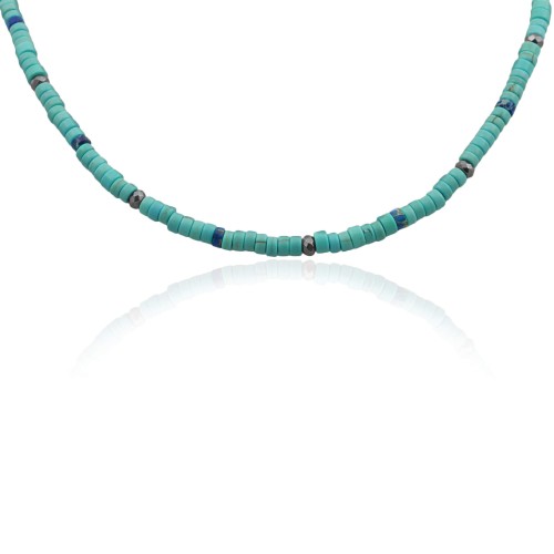 Naszyjnik z kamieni krążki howlit turkusowy hematyt jaspis niebieski