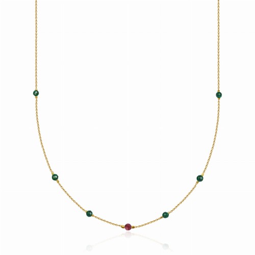 Naszyjnik ze srebra pozłacany kamienie jadeit szmaragdowy granat