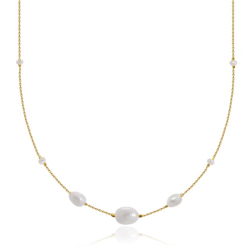 Naszyjnik ze srebra pozłacany perły naturalne