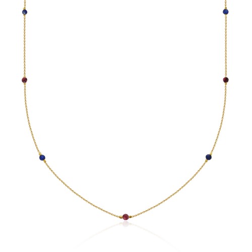 Naszyjnik ze srebra pozłacany kamienie lapis lazuli granat naturalne