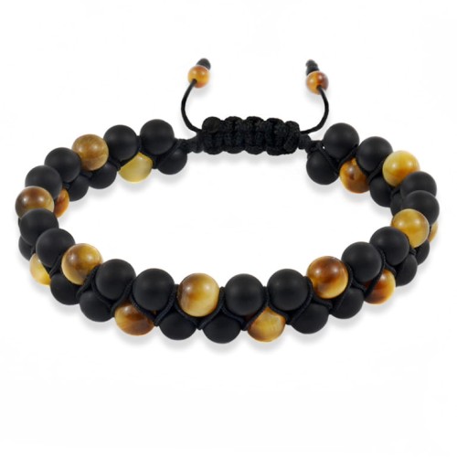 Bransoletka z podwójnych kamieni tygrysie oko onyks pleciona 