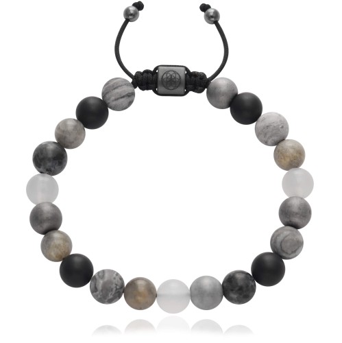 Bransoletka z kamieni onyks labradoryt jaspis szary agat hematyt