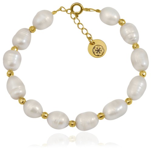 Bransoletka perły naturalne duże nieregularne srebro pozłacane