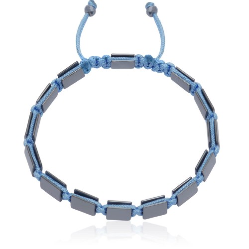 Bransoletka shamballa grafitowy hematyt naturalny sznurek niebieski