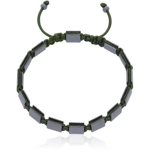 Bransoletka shamballa grafitowy hematyt naturalny sznurek zielony  oliwkowy