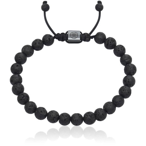 Bransoletka z kamieni classic lawa wulkaniczna czarna naturalna hematyt