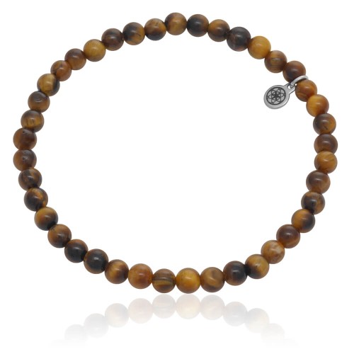 Bransoletka z kamieni classic tygrysie oko brązowe naturalne stalowe logo