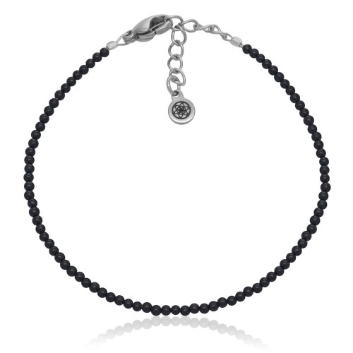 Bransoletka z kamieni mini 2mm onyks czarny naturalny stal szlachetna