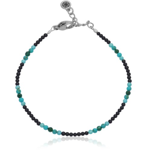 Bransoletka z kamieni mini 2mm onyks czarny turkus jadeit stal szlachetna