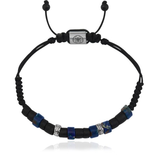 Bransoletka makrama jaspis niebieski krążki czarny kokos srebro