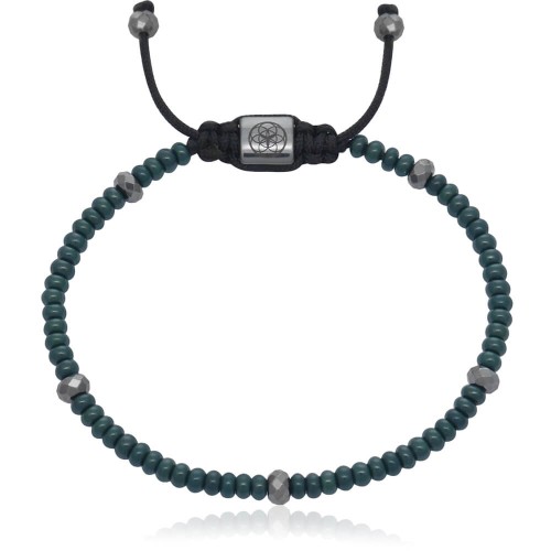 Bransoletka z koralików szklanych zielona butelkowa hematyt sznurek